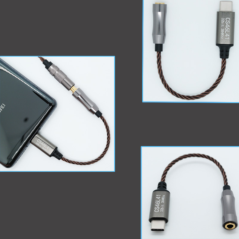 Type-C na 3,5 mm audio adapter kabel CS46L41 – digitalni dekoder zvuka i pojačalo za slušalice, bakreno srebrni vodiči