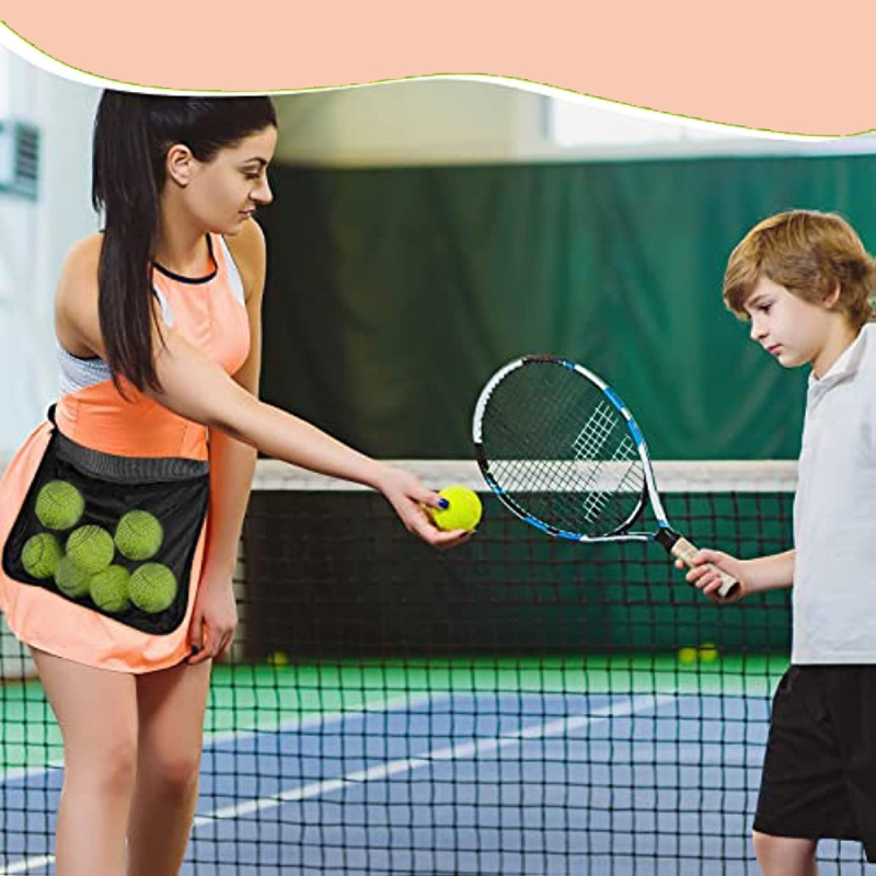 Prijenosna mrežasta torba za skupljanje teniskih i golf lopti; pojasna torba za skladištenje lopti; prikladna za stolni tenis, badminton i pickleball.