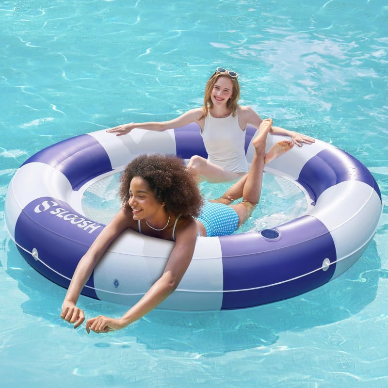 Șezlong gonflabil din PVC pentru piscină cu plasă - rotund, pentru două persoane