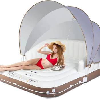 Felfújható úszó ágy árnyékolóval és háttámlával, megerősített kivitel, környezetbarát PVC