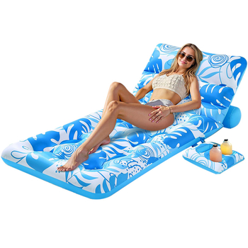Saltea gonflabilă plutitoare cu suport pentru pahar, spate, design cu găuri, design cu frunze tropicale, PVC ecologic
