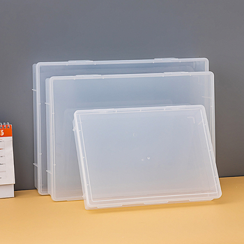 Irodai tároló doboz fedéllel, átlátszó PP műanyagból, modell 3680, 2 L kapacitás, mérnöki rajzok rendezésére