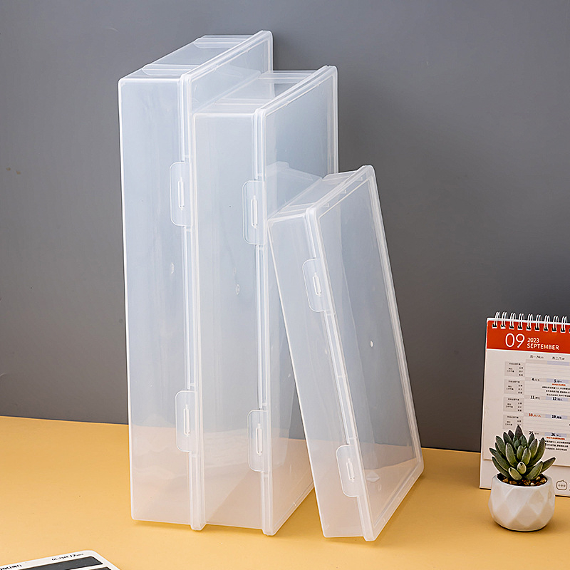 Irodai tároló doboz fedéllel, átlátszó PP műanyagból, modell 3680, 2 L kapacitás, mérnöki rajzok rendezésére