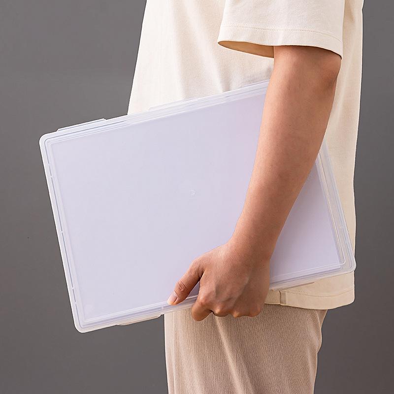 Irodai tároló doboz fedéllel, átlátszó PP műanyagból, modell 3680, 2 L kapacitás, mérnöki rajzok rendezésére