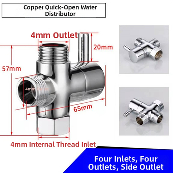 Meďný sprchový rozdeľovač - 1 vstup, 2 výstupy, spojenie 4/6 bodov, vysoký prietok, trojcestný sprchový doplnok