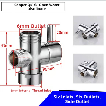 Meďný sprchový rozdeľovač - 1 vstup, 2 výstupy, spojenie 4/6 bodov, vysoký prietok, trojcestný sprchový doplnok