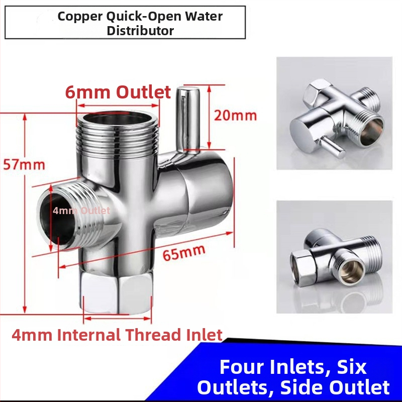 Meďný sprchový rozdeľovač - 1 vstup, 2 výstupy, spojenie 4/6 bodov, vysoký prietok, trojcestný sprchový doplnok