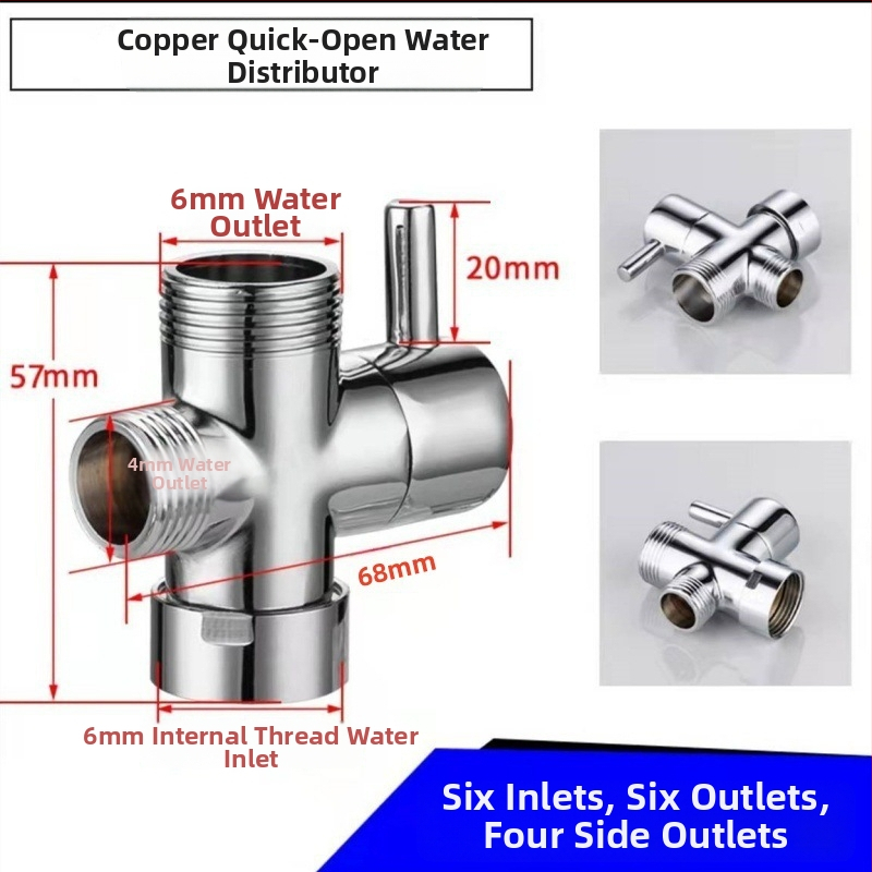 Meďný sprchový rozdeľovač - 1 vstup, 2 výstupy, spojenie 4/6 bodov, vysoký prietok, trojcestný sprchový doplnok