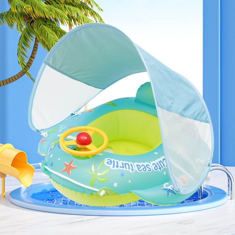 Gyerekeknek szóló felfújható úszógumi cápa alakú — rajzfilmszerű minta, környezetbarát PVC, alkalmas medencéhez és víziparkhoz