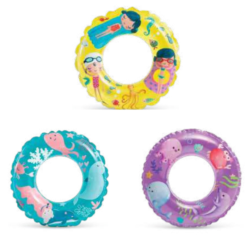 INTEX 59242 Prozirni dječji napuhivi plivački prsten, PVC, debljina 0,18 mm, uzorak životinja