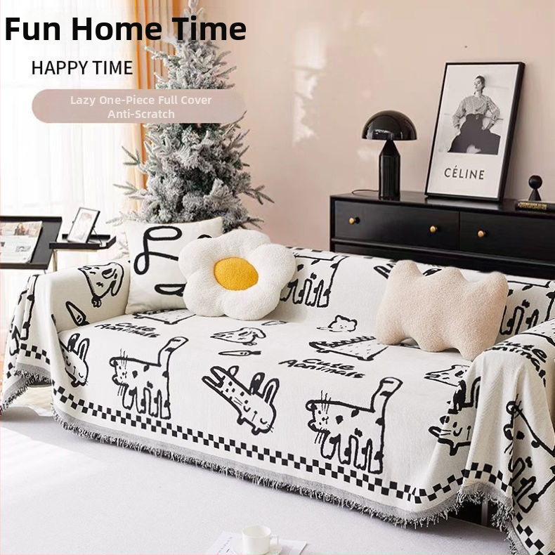 Povlak na sedací vankúš, Chenille, INS štýl, karikatúrny vzor, jednovrstvý dizajn, celoročné použitie