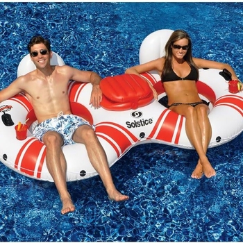 Felfújható 8-as alakú dupla gyűrű medence úszó hálós hátfallal, PVC anyag, termékkód INFTOY, testreszabás elérhető