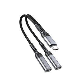 Adaptor audio Type-C la 3,5 mm, splitter cu 2 porturi, cablu 2-în-1, compatibil cu dispozitive Huawei și Apple