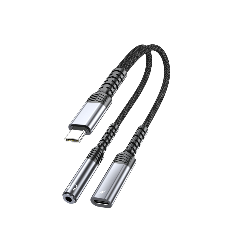 Adaptor audio Type-C la 3,5 mm, splitter cu 2 porturi, cablu 2-în-1, compatibil cu dispozitive Huawei și Apple