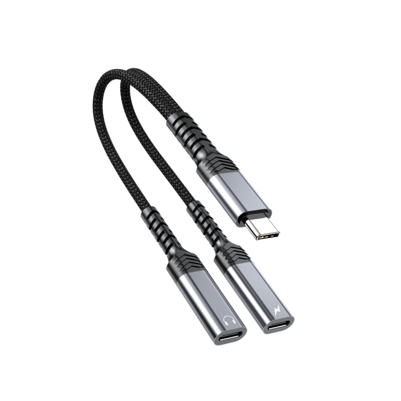 Adaptor audio Type-C la 3,5 mm, splitter cu 2 porturi, cablu 2-în-1, compatibil cu dispozitive Huawei și Apple