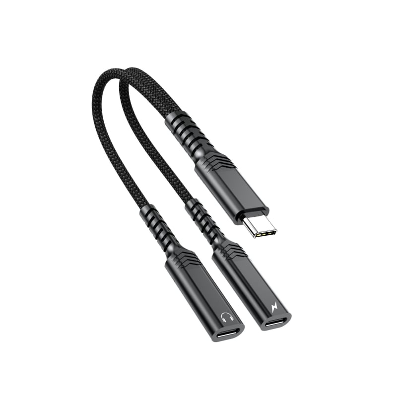 Adaptor audio Type-C la 3,5 mm, splitter cu 2 porturi, cablu 2-în-1, compatibil cu dispozitive Huawei și Apple