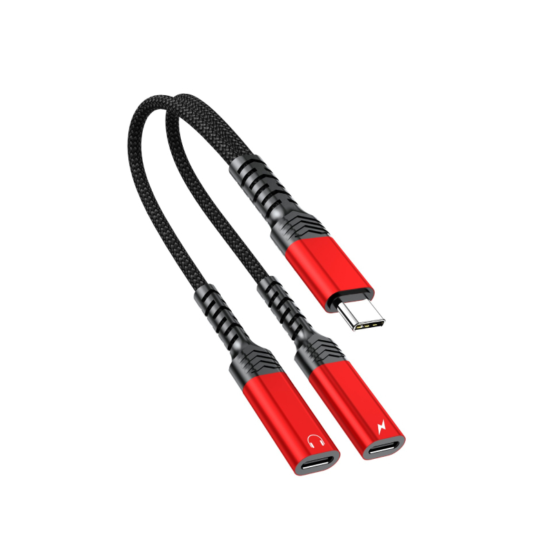 Adaptor audio Type-C la 3,5 mm, splitter cu 2 porturi, cablu 2-în-1, compatibil cu dispozitive Huawei și Apple