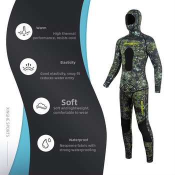 DIVESTAR 3mm ronilački wetsuit set, unisex, split dizajn, kamuflažni neopren za toplinu
