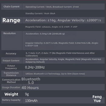 BLE 5.0 Senzor naklonenia: akcelerometer, gyroskop, magnetometer