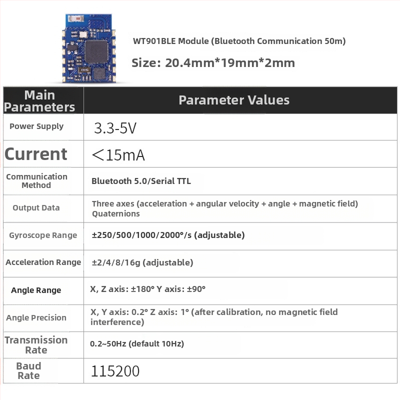 BLE 5.0 Senzor naklonenia: akcelerometer, gyroskop, magnetometer