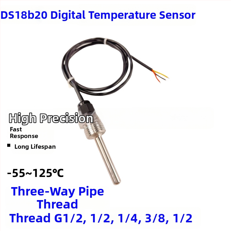 DS18B20 vodotesný digitálny senzor teploty s G1/2 závitom, nerezová sonda M10, montáž 6x50mm