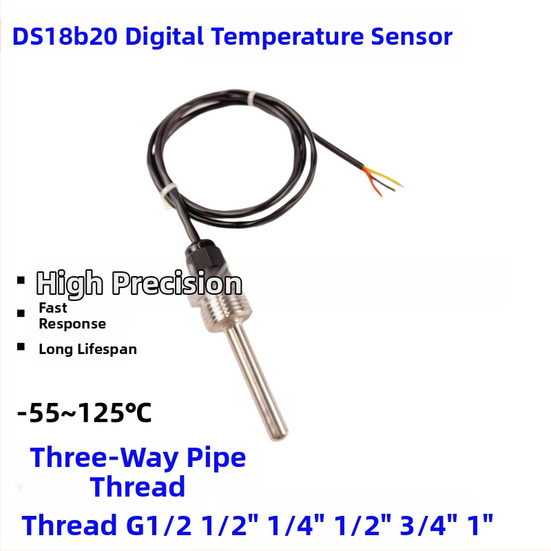 DS18B20 vodotesný digitálny senzor teploty s G1/2 závitom, nerezová sonda M10, montáž 6x50mm