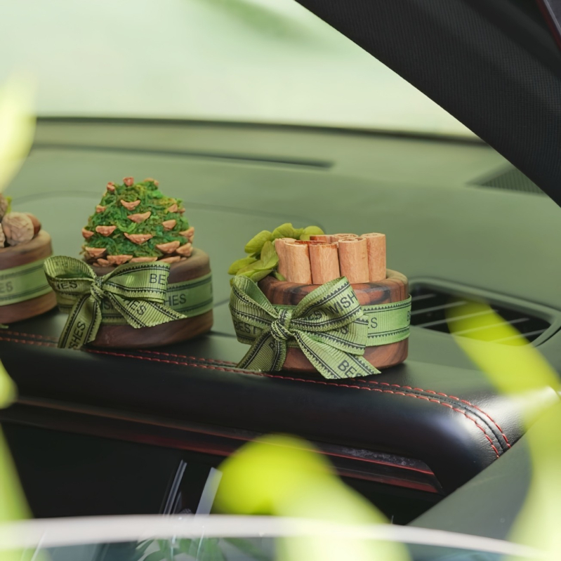 Ručno izrađena automobil aromaterapijska dekoracija s borovom šiškom, drveni držač parfema, dekor centra konzole, isparavanje 61–90 dana, rok trajanja 1 godina