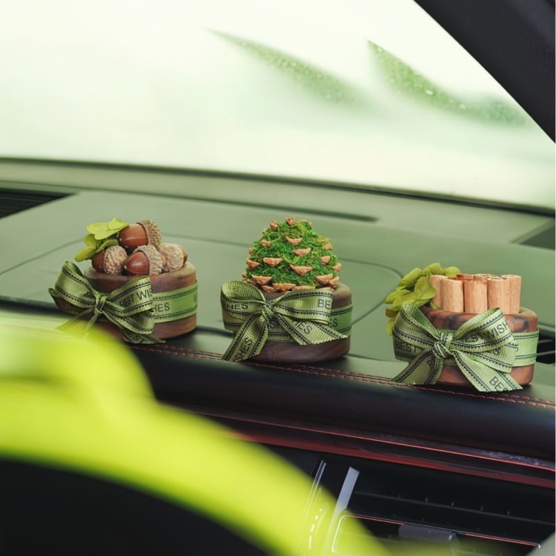 Ručno izrađena automobil aromaterapijska dekoracija s borovom šiškom, drveni držač parfema, dekor centra konzole, isparavanje 61–90 dana, rok trajanja 1 godina