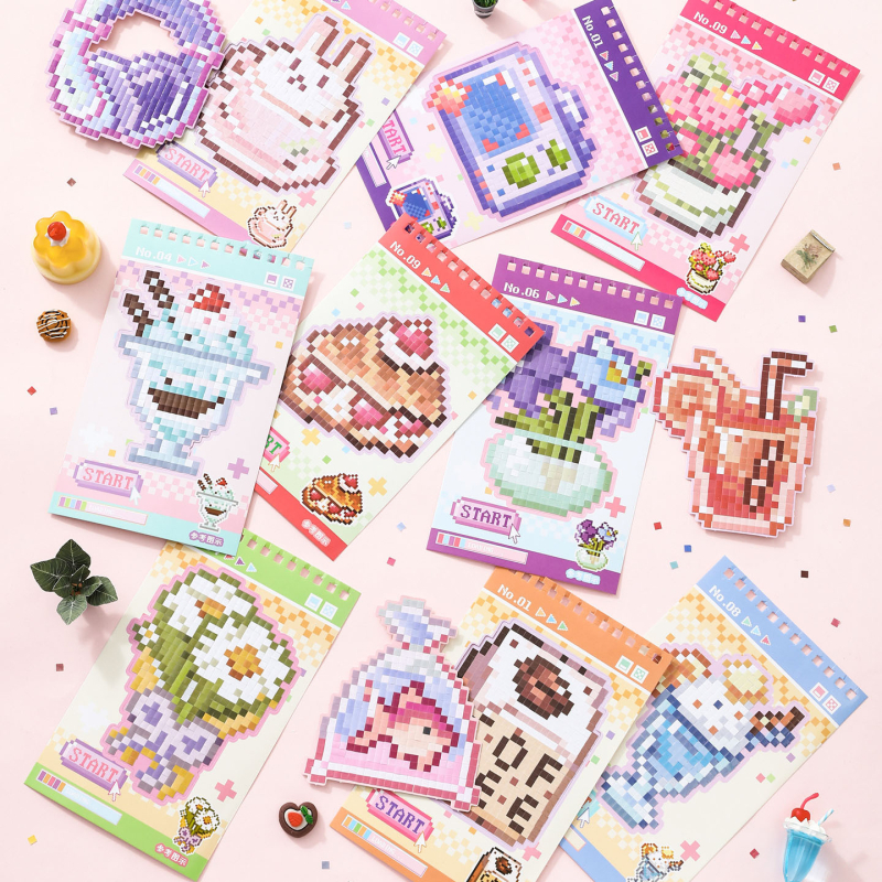 Pixel Mózaik matrica készlet - Xinmo, Papír, Cuki stílus, Kézműves: matricák, nyomtatás, teljesen kézzel készített, Modell Xinmo--Bean Mosaic Game Machine 2.0, Uniszex