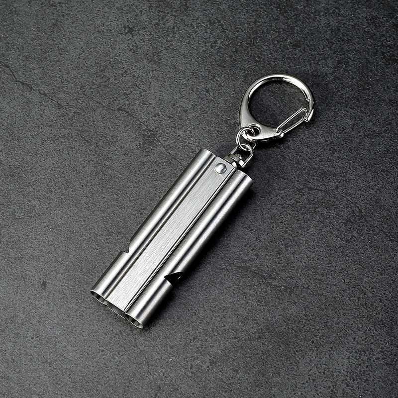 Σφυρίχτρα από ανοξείδωτο χάλυβα 304, διπλού σωλήνα, υψηλού ήχου, φορητή με κλιπ για κρέμασμα, κατάλληλη για εξωτερικές έκτακτες καταστάσεις και διαιτησία