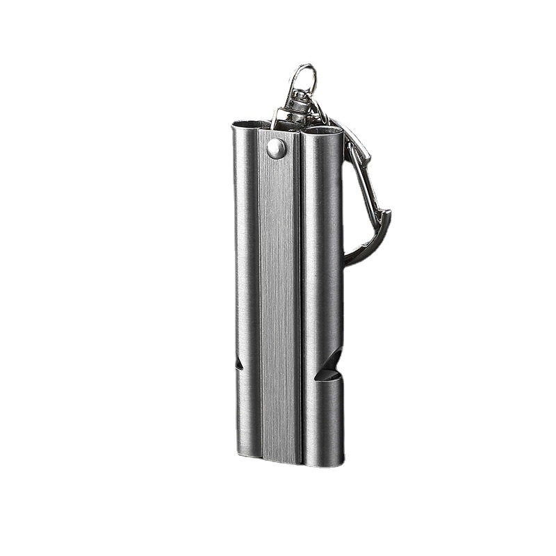 Σφυρίχτρα από ανοξείδωτο χάλυβα 304, διπλού σωλήνα, υψηλού ήχου, φορητή με κλιπ για κρέμασμα, κατάλληλη για εξωτερικές έκτακτες καταστάσεις και διαιτησία