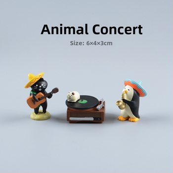 Smoleni ukras – mačka i pingvin na koncertu s glazbenim instrumentima – stolna dekoracija i unutarnje uređenje auta