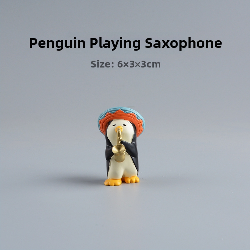 Smoleni ukras – mačka i pingvin na koncertu s glazbenim instrumentima – stolna dekoracija i unutarnje uređenje auta