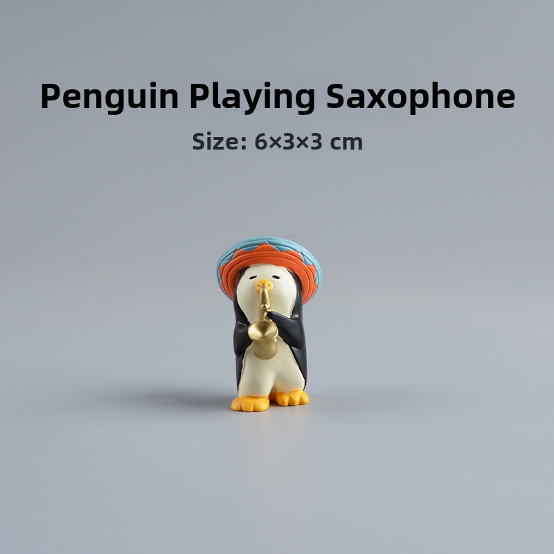 Smoleni ukras – mačka i pingvin na koncertu s glazbenim instrumentima – stolna dekoracija i unutarnje uređenje auta
