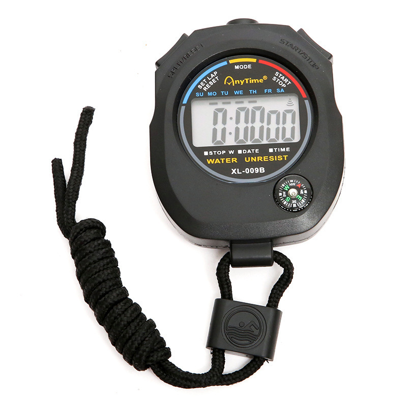 ABS anyagú elektronikus stopperóra, vízálló, szünet funkcióval, csúszásmentes, 50.6 g, futáshoz és edzéshez