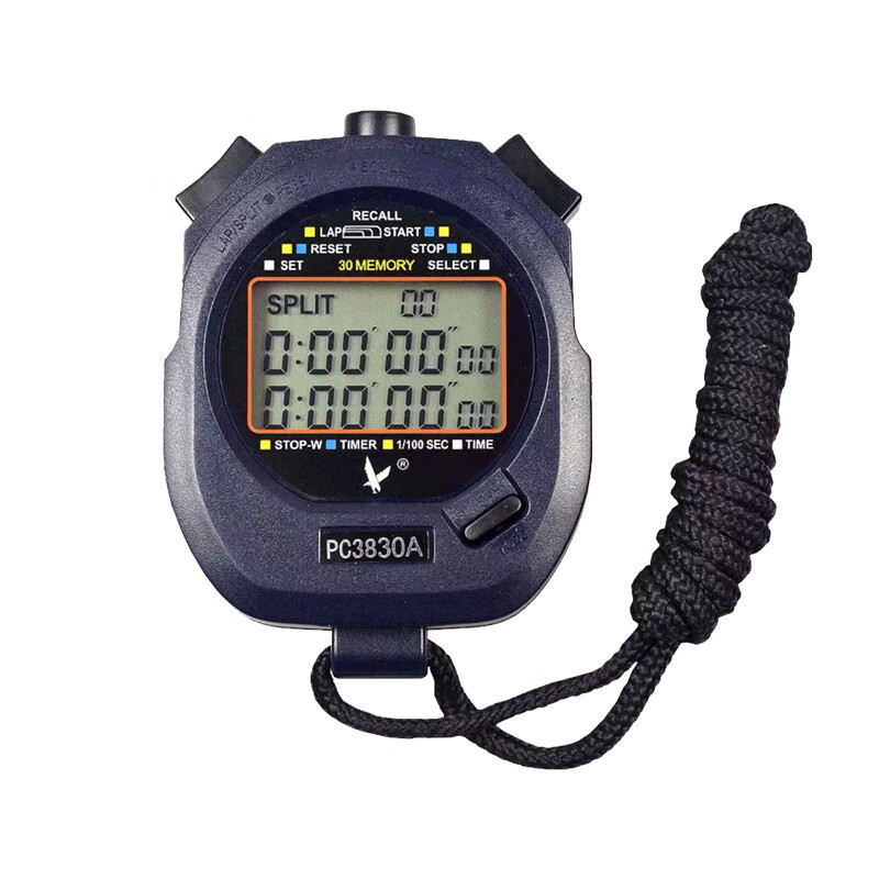 Tianfu PC3830A — Ψηφιακός χρονόμετρος με ημερολόγιο, ξυπνητήρι και αντίστροφη μέτρηση; ABS σώμα, αδιάβροχο, pause, αντιολισθητική επιφάνεια, τριγραμμική οθόνη