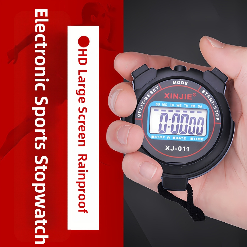 Elektronički štoperica za sportske treninge i natjecanja; plastično kućište; vodootpornost: Ne; funkcija pauze: Ne; pogodan za sportove s loptom i druge aktivnosti.