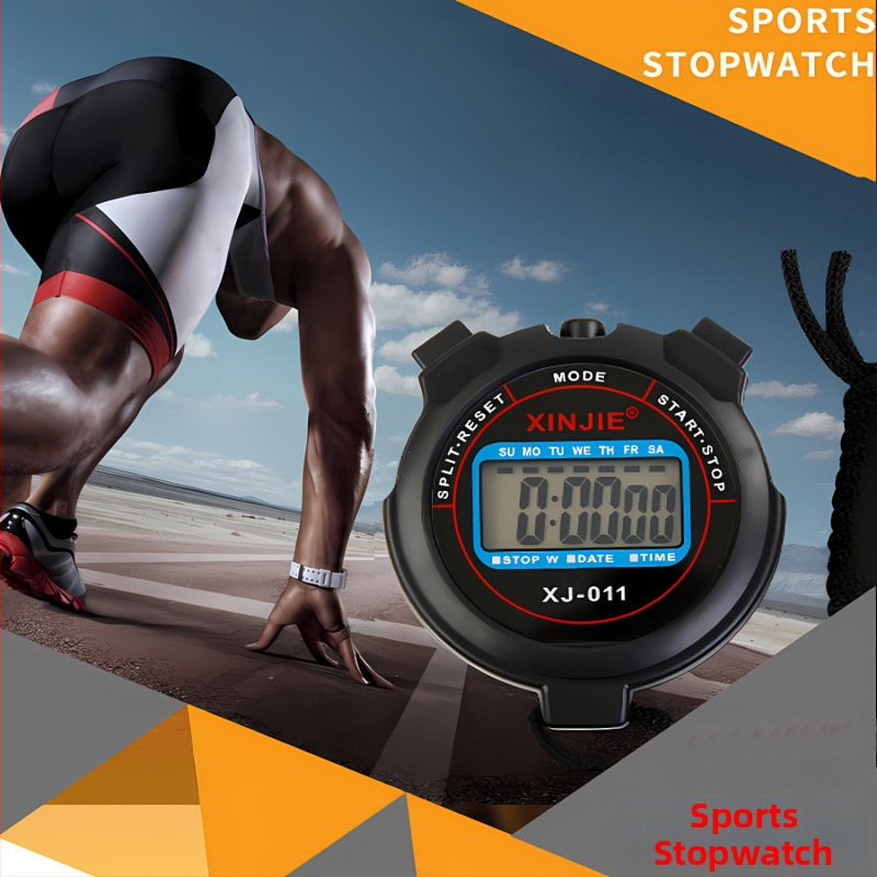 Elektronički štoperica za sportske treninge i natjecanja; plastično kućište; vodootpornost: Ne; funkcija pauze: Ne; pogodan za sportove s loptom i druge aktivnosti.