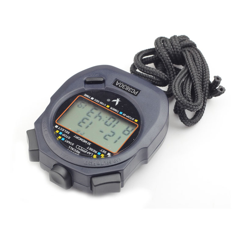 Elektronički štoper s memorijom za 30 staza, zaslon s tri reda po 30 dijelova, funkcija pauze, dimenzije 82.2 × 62.3 × 23.0 mm