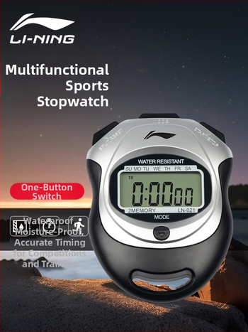 Li Ning elektronické stopky s ABS telom, vodeodolné, pauza funkcia, protišmykové (53 g, jednoradový displej)