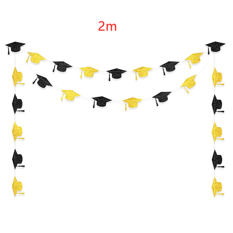 Zavjesa zastave za proslavu mature CONGRATS GRAD, sa svjetlucavim detaljima i motivom doktorskog šešira; Materijal: papir, vrpca; Kategorija: rekviziti za uređenje prostora; Primjereno za: dekoracije mature; Uzorak: bez uzorka