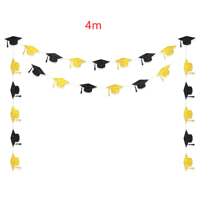 Zavjesa zastave za proslavu mature CONGRATS GRAD, sa svjetlucavim detaljima i motivom doktorskog šešira; Materijal: papir, vrpca; Kategorija: rekviziti za uređenje prostora; Primjereno za: dekoracije mature; Uzorak: bez uzorka