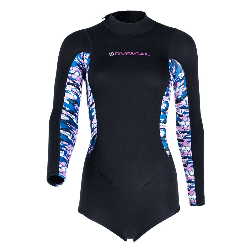 Ženski 2 mm neoprenski jednodijelni kostim s kratkim rukavima, za ronjenje, snorkeling i surfanje – zadržava toplinu