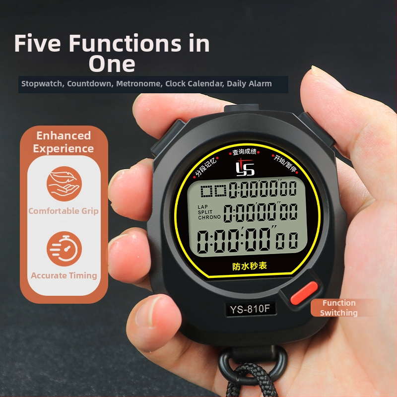 Yisheng elektronický časovač pre telesnú výchovu, vodotesný so zadržaním, trojradový displej, modely 810f (10 riadkov) / 8100f (100 kanálov)