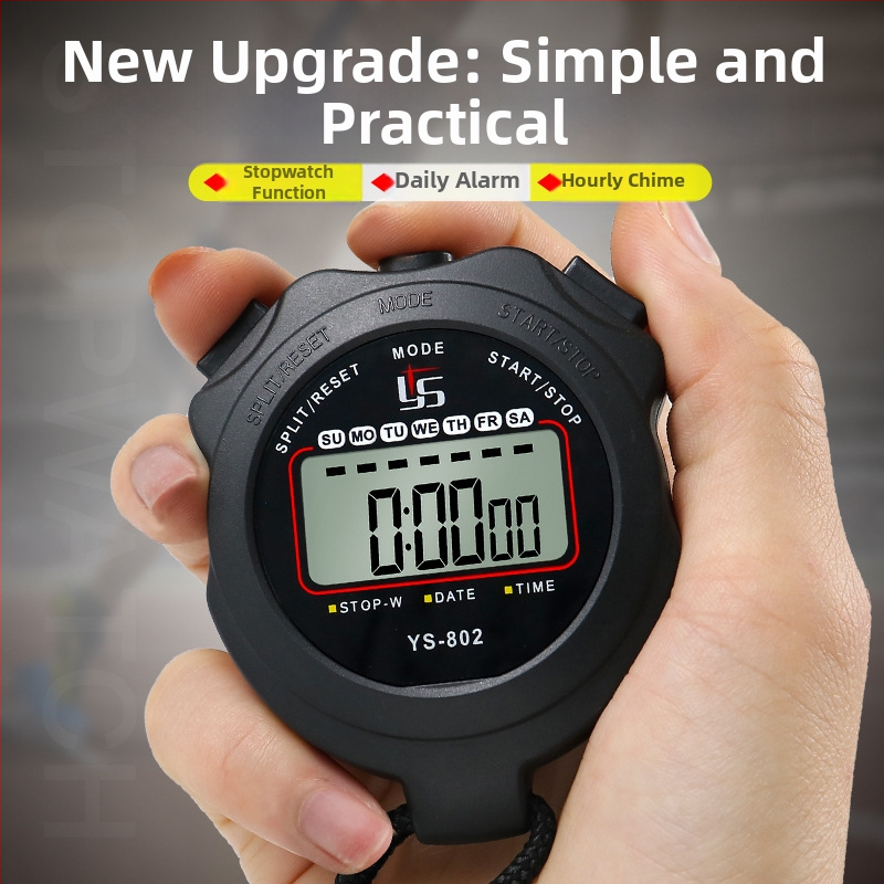 Yisheng Elektronické stopky – vodotesné, s pauzou, protišmykové ABS puzdro, jednoradový displej