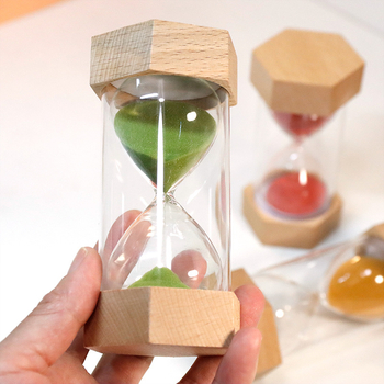 Šesterokutni drveni pješčani sat - ručno izrađeni stolni ukras za učenike i djecu, moderan minimalistički stil