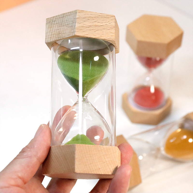 Šesterokutni drveni pješčani sat - ručno izrađeni stolni ukras za učenike i djecu, moderan minimalistički stil