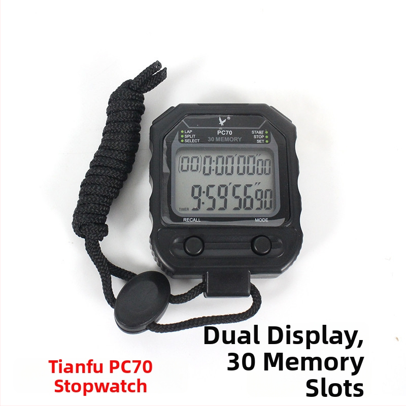 Profesionálne bežecké stopky TF810 – vodeodolné, pauza, protišmykové kovové telo, displej 1/2/3 riadky