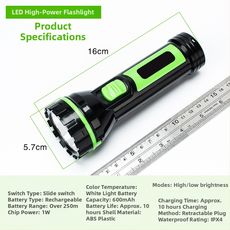 LED svjetiljka visokog kapaciteta, punjiva, ručni pogon, LED 1W, baterija 600 mAh, domet 50–100 m