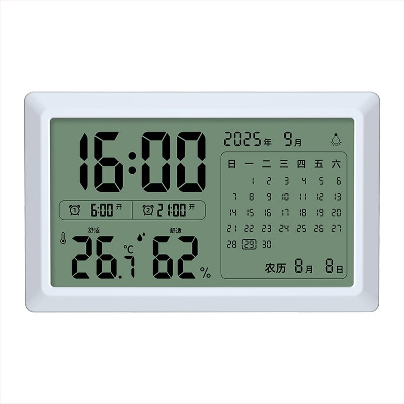 195 × 122 mm Veliki zaslon, višenamjenski digitalni stolni sat s alarmom, vječni kalendar, termometar, higrometar, svijetli u mraku, lunarnog kalendara, prikaz tjedna i mjeseca